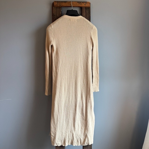 ALI GOLDEN Duster Cardigan Womens Sz S Beige‎ Cream Ribbed Knit Boho Sustainable - Picture 2 of 6